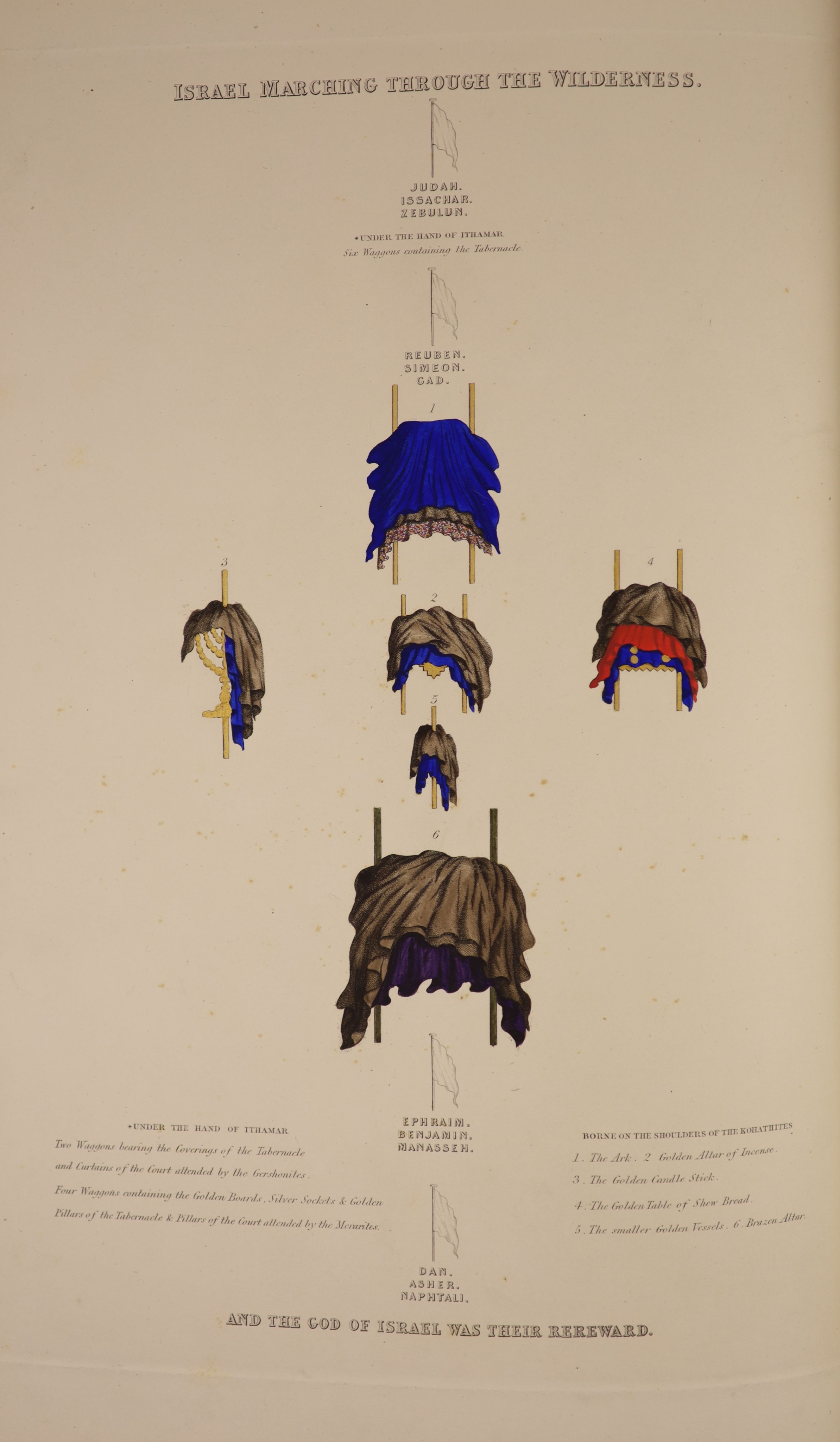 Rhind, W.G - The Tabernacle in the Wilderness, 3rd edition, folio, original cloth, with frontispiece and 3 hand-coloured plates, Samuel Bagster, London, 1844